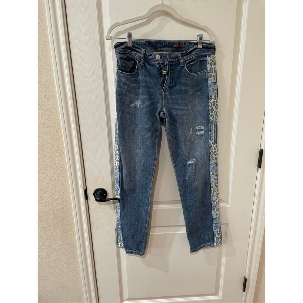 Anthropologie Pilcro Pants Women’s Sz 27 Blue Jeans Denim Taper Slim Distress
